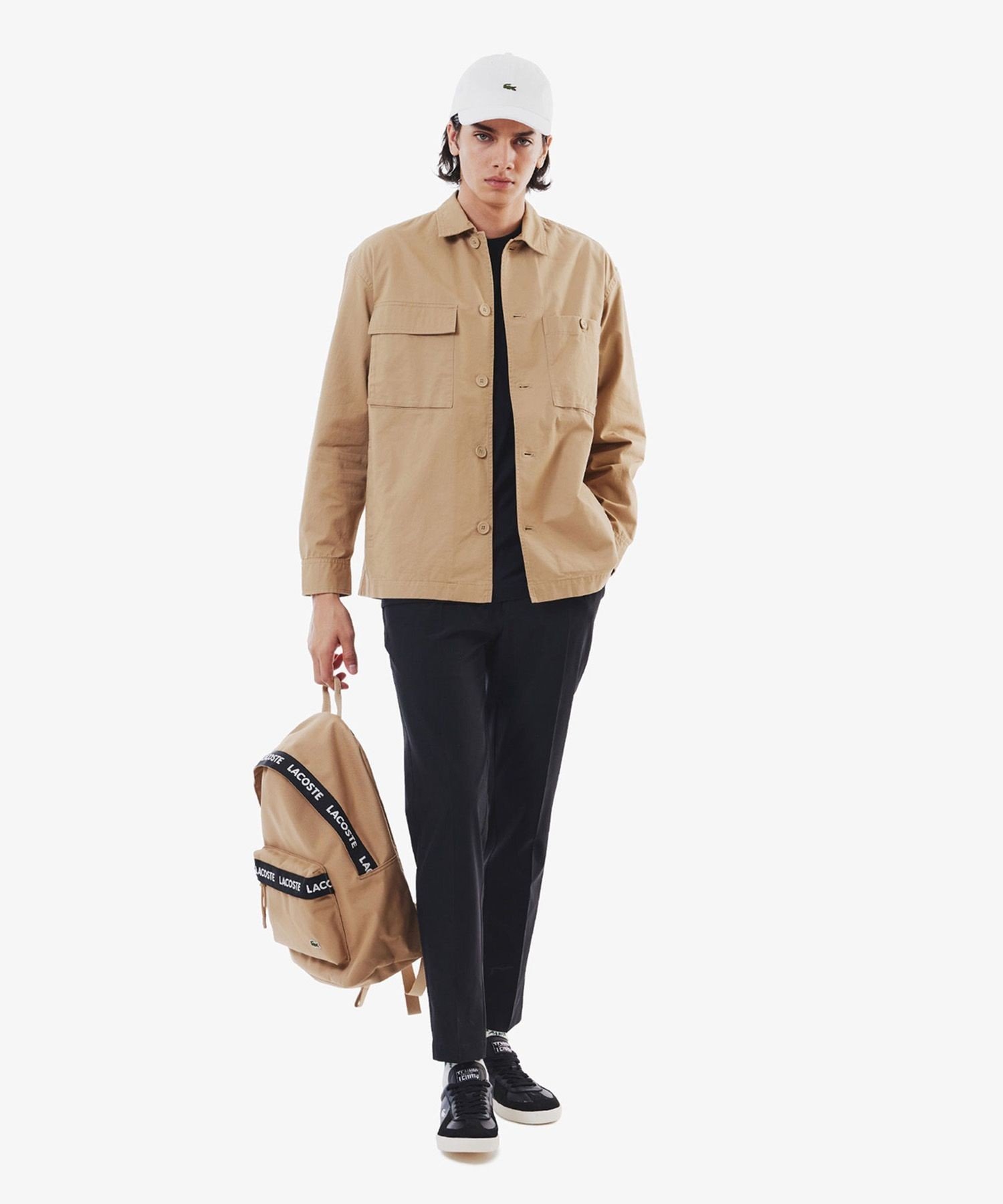 Рабочая рубашка-куртка из хлопчатобумажной саржи LACOSTE, Beige — фото 4