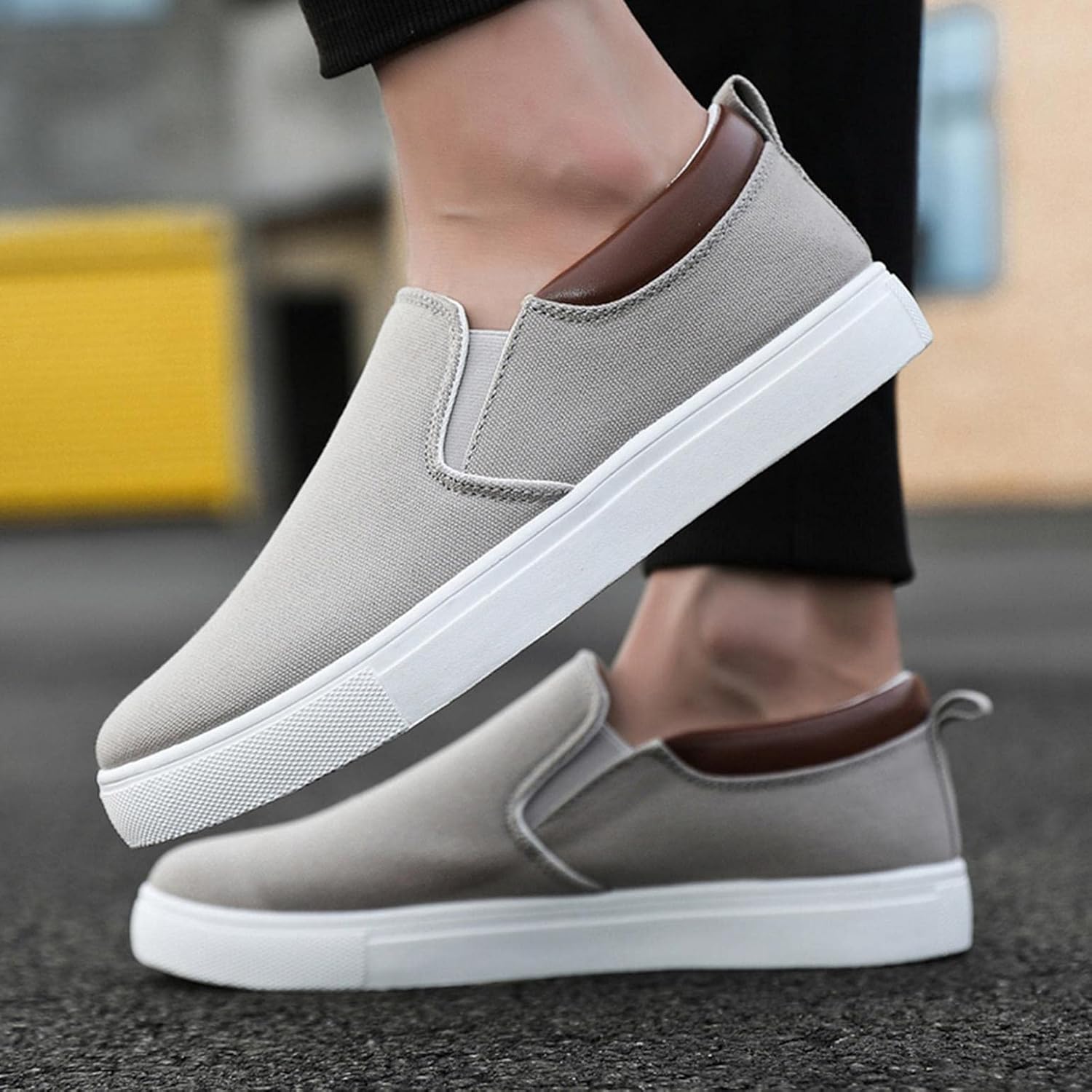 Мокасины Hbeylia Slip On, модные кроссовки для мужчин, повседневные дышащие низкие тканевые кеды, унисекс, классические низкие тканевые кроссовки для прогулок, вождения, мокасины, ботинки для мужчин для активного отдыха на открытом воздухе, серы... — фото 2