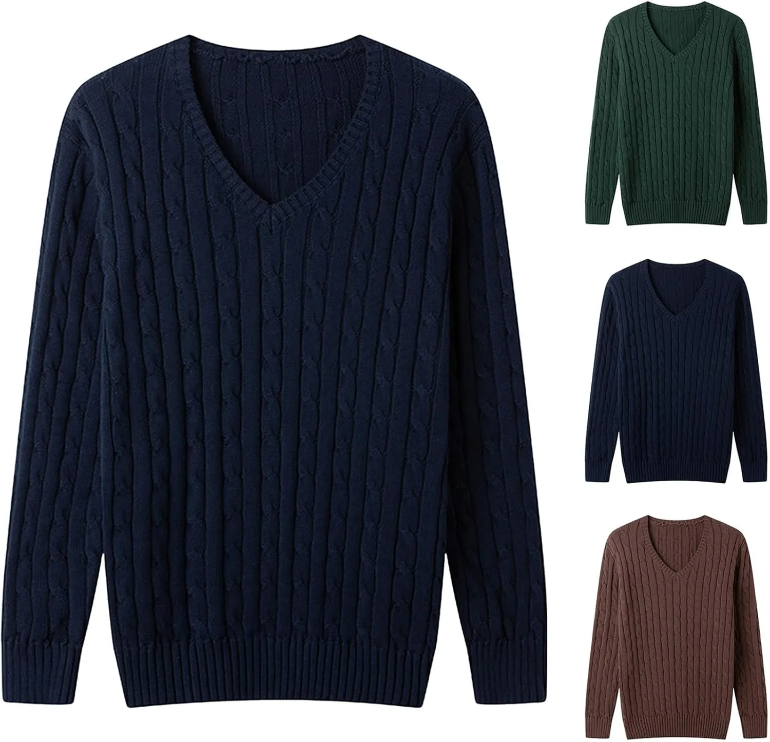 

Мужской вязаный свитер с V-образным вырезом, длинным рукавом, утепленный