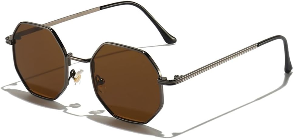 

Солнцезащитные очки Polygon для мужчин, винтажные восьмиугольные металлические солнцезащитные очки для женщин и мужчин, солнцезащитные очки UV400 WNCKSQ, C06 Black Tea