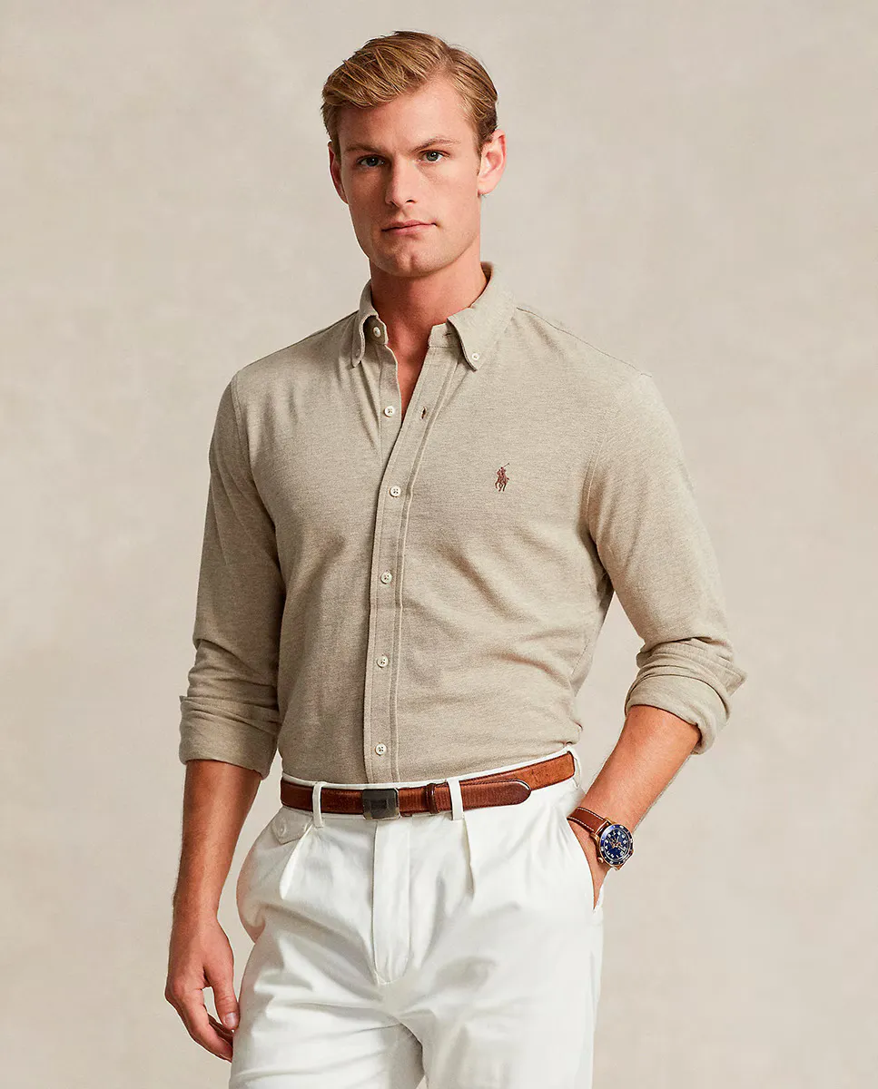 

Ультралегкая мужская рубашка из пике Polo Ralph Lauren, бежевый