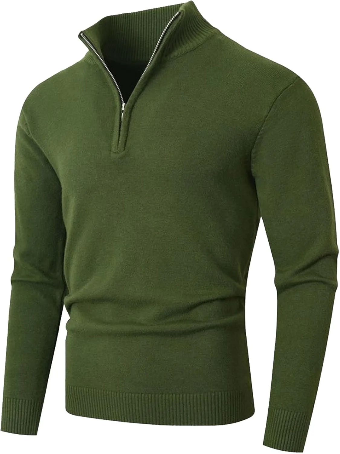 

Мужской свитер-поло с воротником-стойкой и молнией на четверть Slim Fit DGHM-JLMY