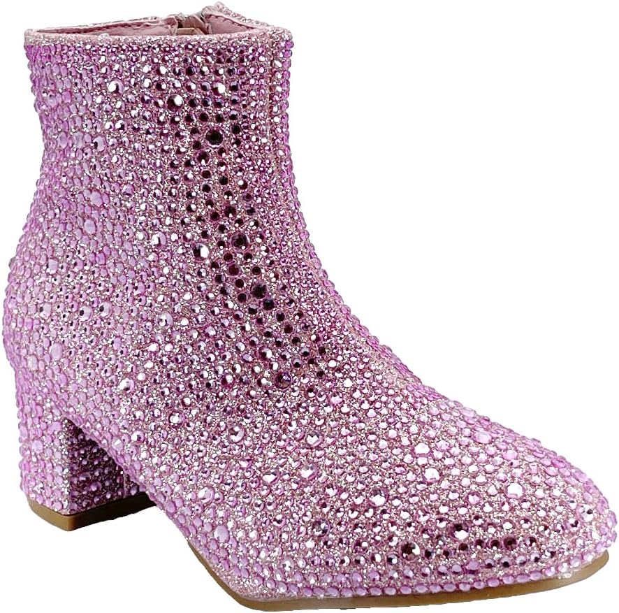 

Ботильоны ABSOLEX для девочек с круглым носком, декоративными стразами, массивным низким каблуком и укороченной голенью, Pink