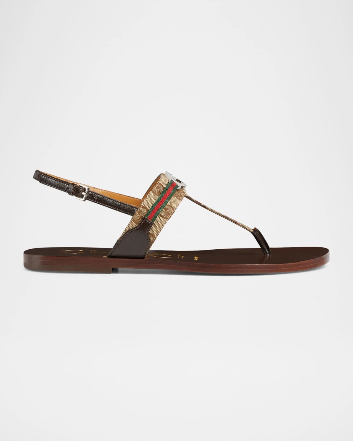 Сандалии Kika с ремешками на пятке на плоской подошве с узором GG Gucci, цвет Beige Ebony