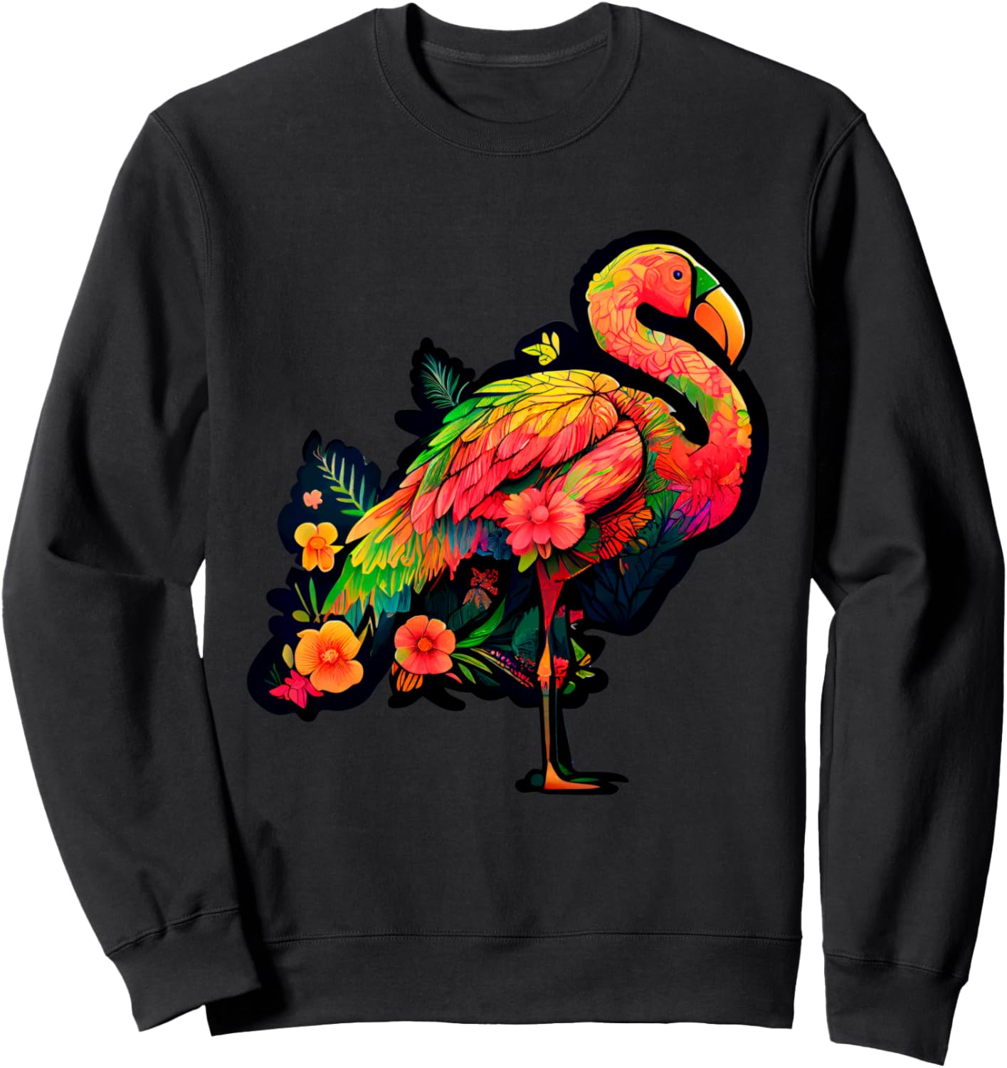 

Яркая толстовка с изображением фламинго и тропических цветов Vibrant Tropical Flamingo Floral Paradise, черный