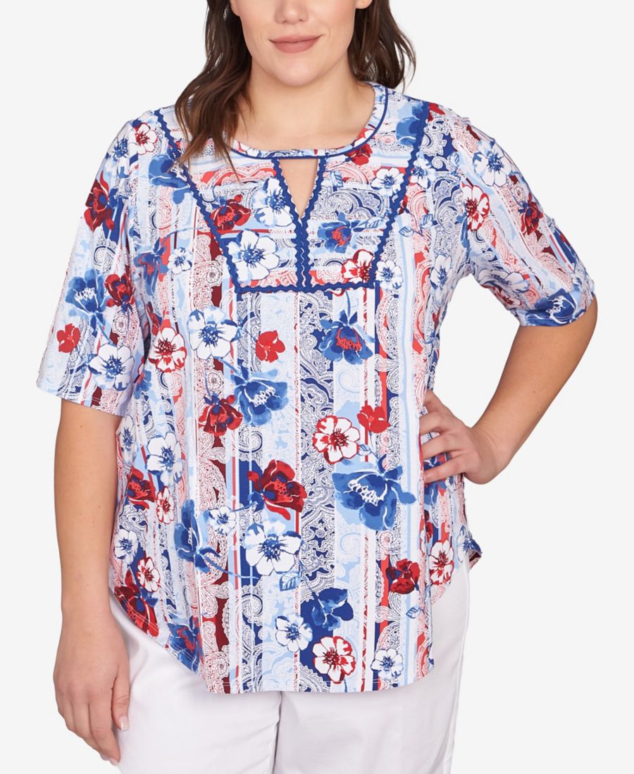 

Вязаный топ больших размеров Riviera с цветочным и полосатым принтом Ривьера Ruby Rd, Red Multi