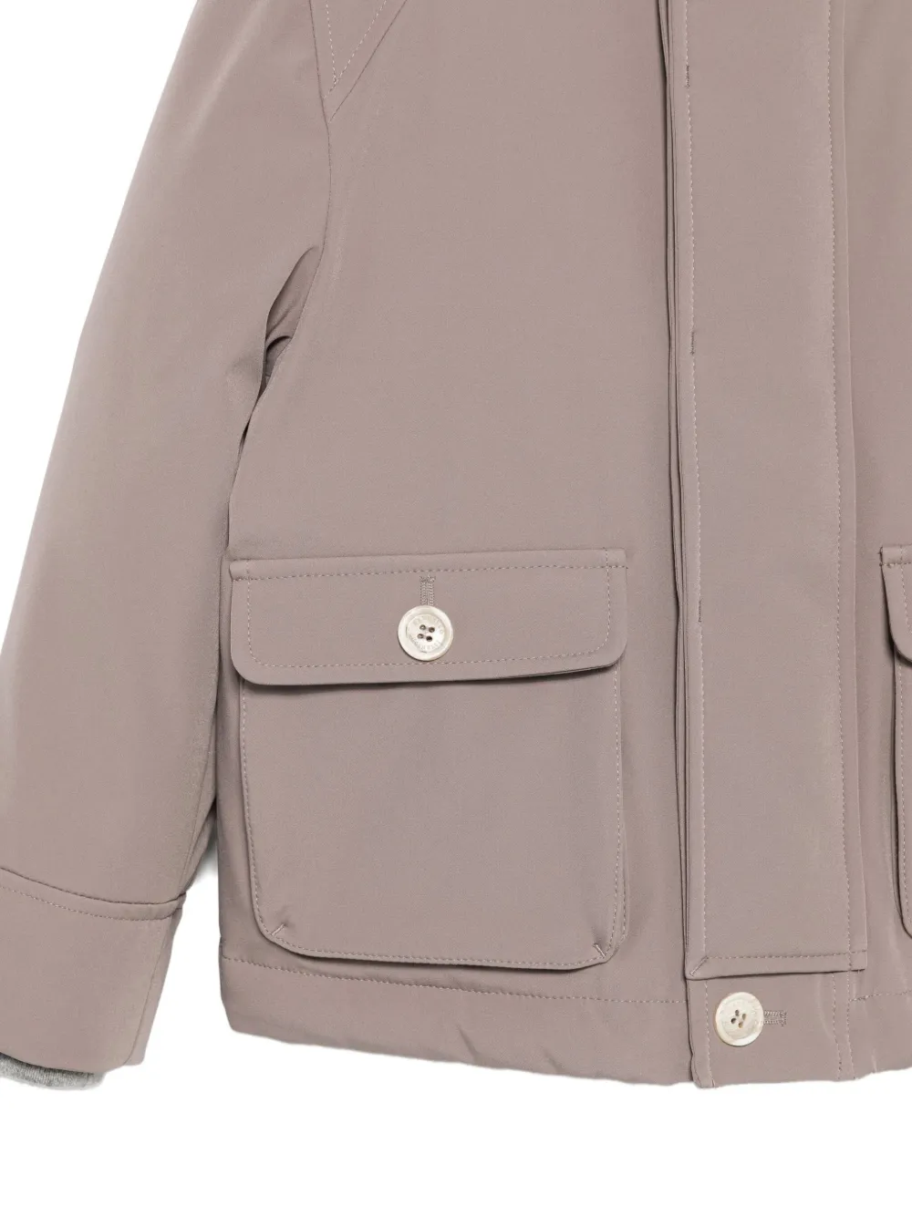 Куртка с капюшоном и отделкой из флиса Brunello Cucinelli Kids, коричневый — фото 3