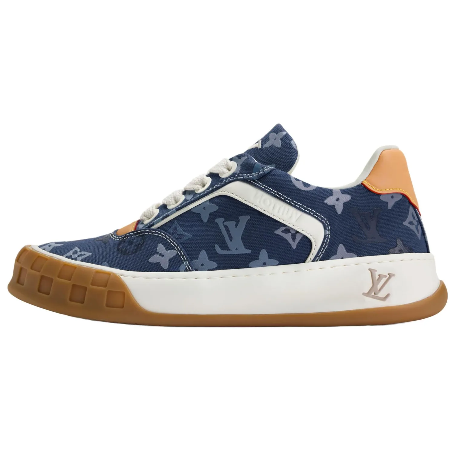 LOUIS VUITTON Кроссовки для скейтбординга Tilted Canvas Leather Low Top мужские синие