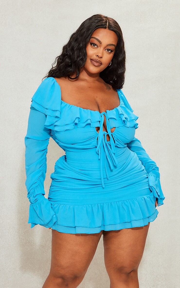 

PrettyLittleThing Ярко-синее платье свободного кроя с рюшами и открытой спиной, Синий, PrettyLittleThing Ярко-синее платье свободного кроя с рюшами и открытой спиной