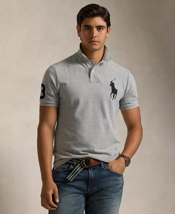 

Мужская поло Big Pony Custom Slim Fit с сетчатой тканью Polo Ralph Lauren, серый