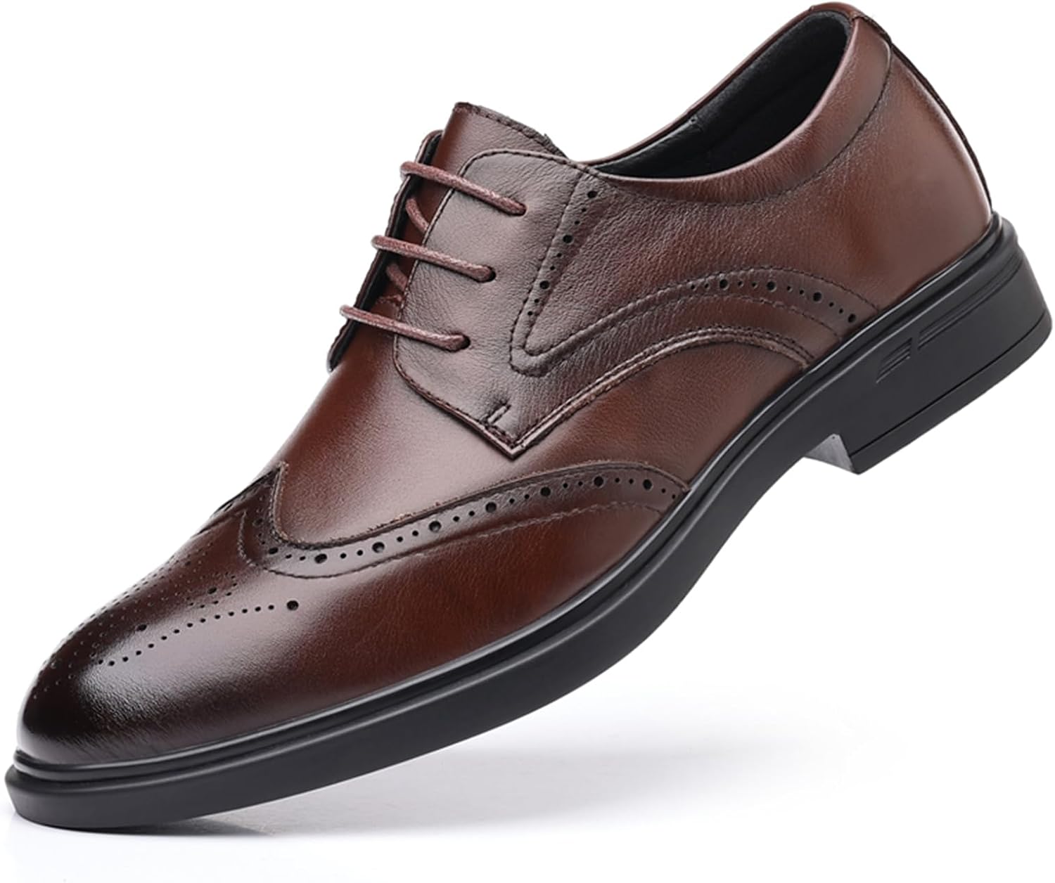 

Мужские классические туфли из натуральной кожи с шнуровкой, деловые оксфорды для мужчин, свадебные и праздничные туфли с крыльями Abborora, коричневый