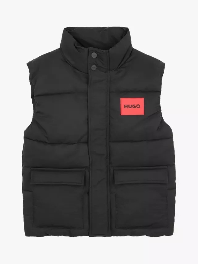 Детский стеганый жилет с логотипом, черный HUGO BOSS