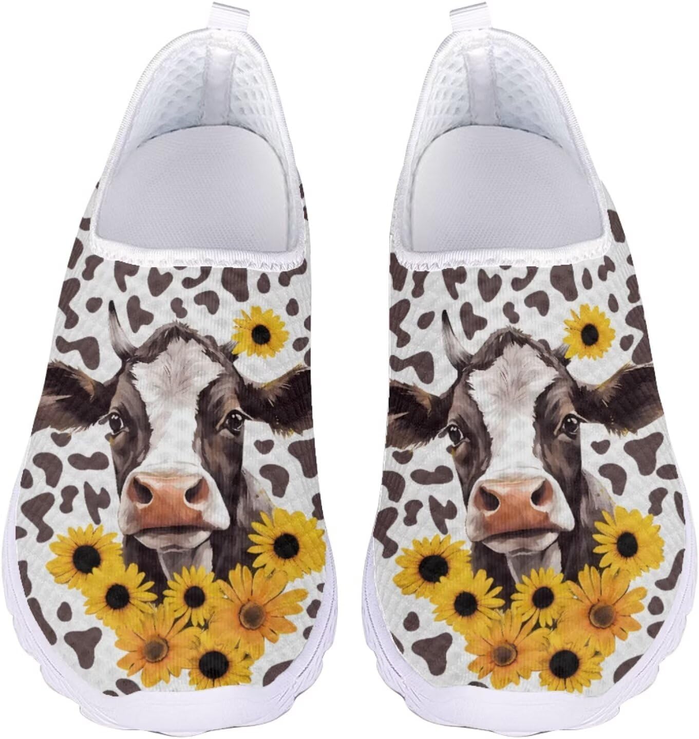

Кроссовки для ходьбы для женщин и мужчин, спортивные кроссовки, плоская сетчатая обувь, дышащие кроссовки Xixirimido, Cow Sunflower Print
