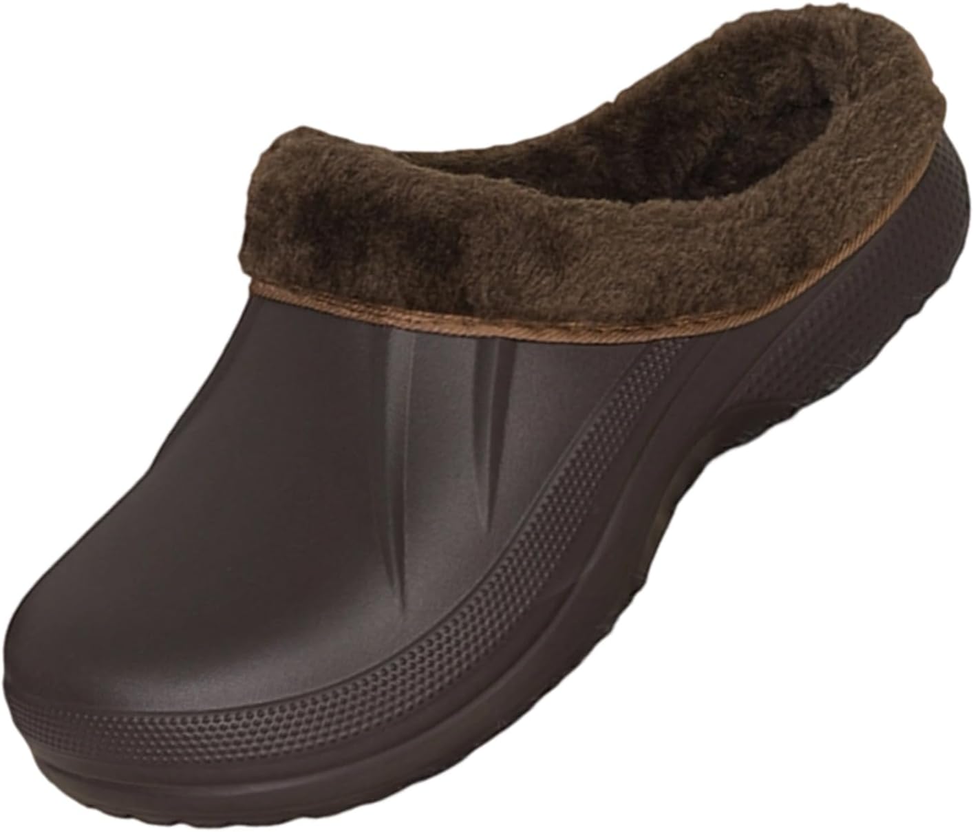 

YUKTOPA Unisex из искусственной меховой подкладки- зимняя теплая обувь, слизающие водонепроницаемые домашние тапочки, легкие садовые сабо, мулы для пляжа во дворе, коричневый