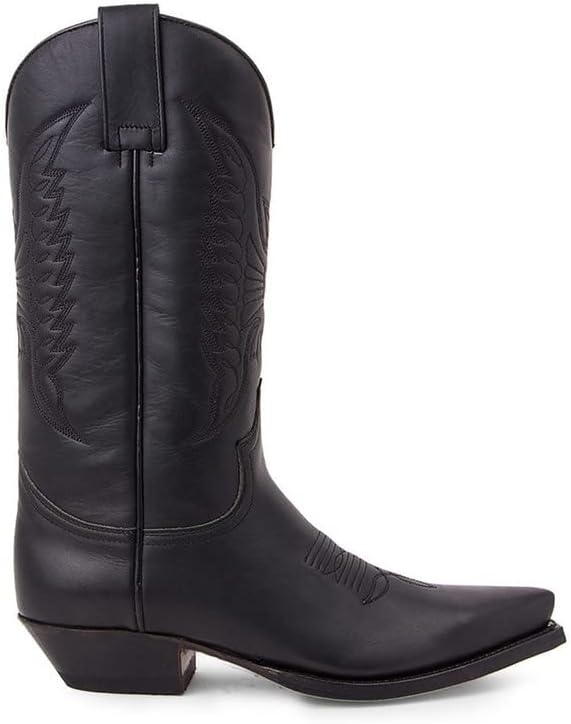 Ковбойские ботинки XBTEVUDAK Western Vintage с квадратным носком, массивным каблуком и заостренным носком, с простроченной кожей, мужские деревенские ботинки, средние по голенище, черный — фото 2
