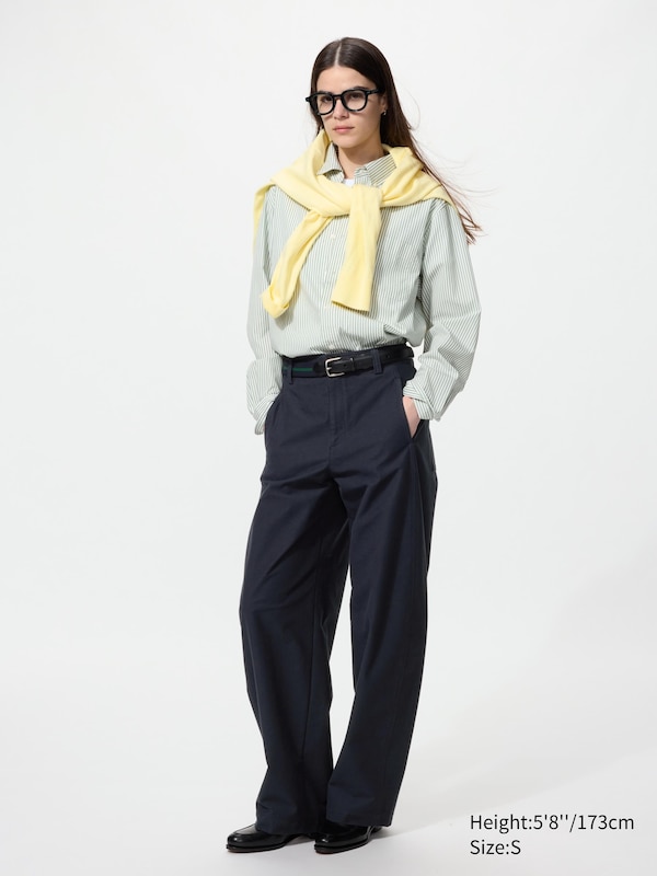 Рубашка regular fit из поплина, button-down (в полоску) Uniqlo, 67 blue — фото 3
