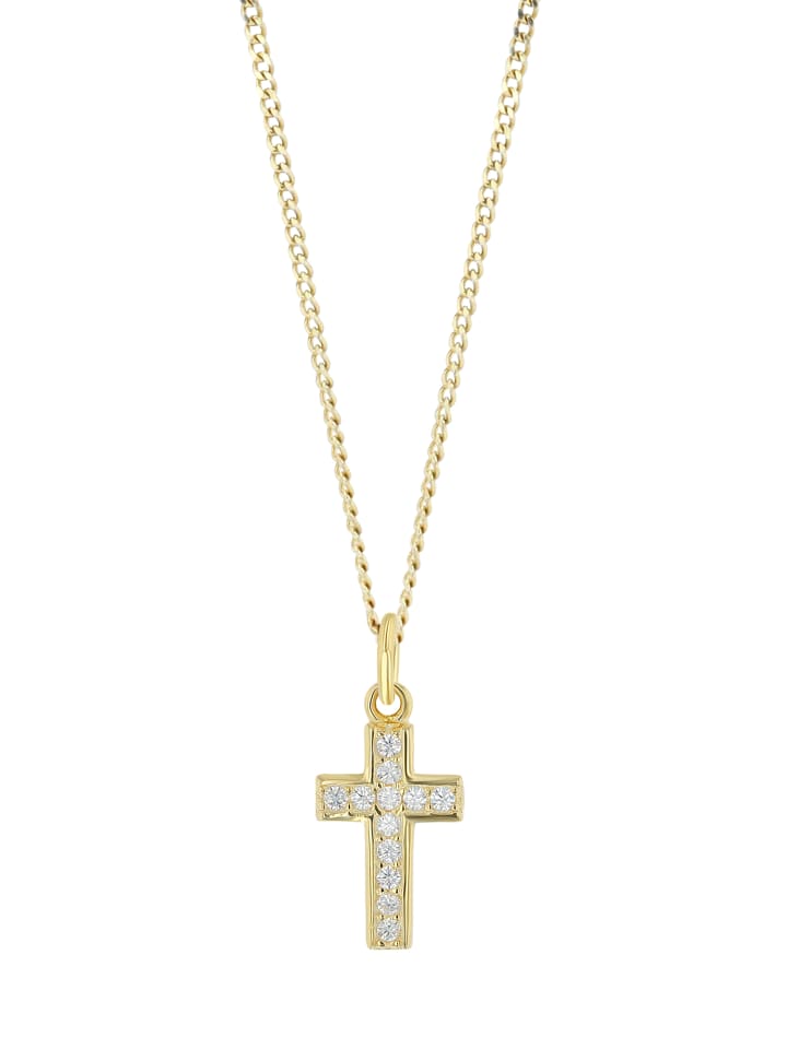 

Adeliás Женский кулон - Крест. Кулон в виде креста из серебра 925 пробы с кубическим цирконием в золотой оправе