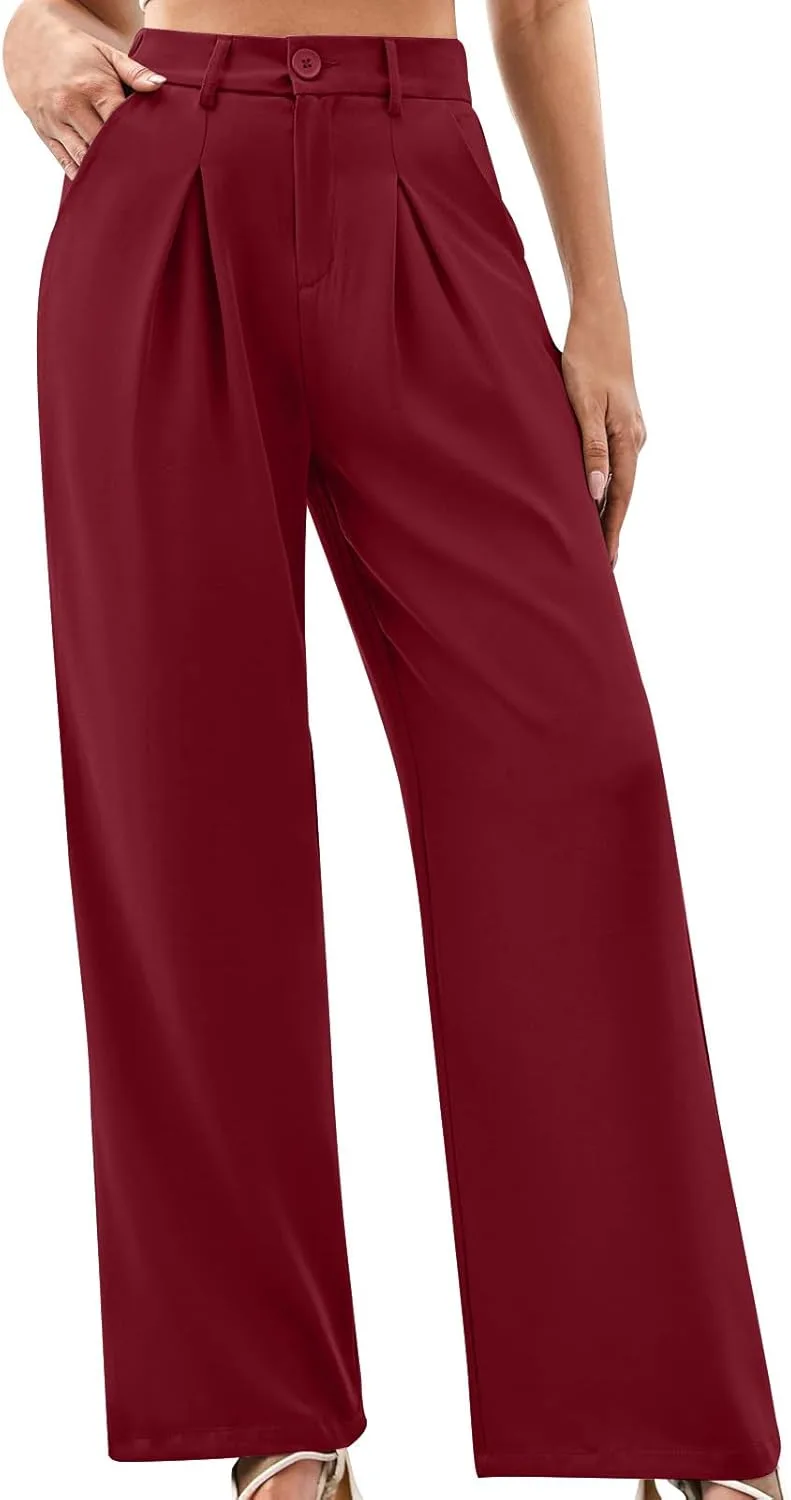 Брюки для женщин Trendy Dressy на высокой резинке, широкие, для отдыха, офиса и повседневной носки с карманом Generic, A01 Wine