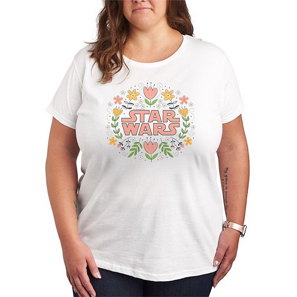 

Футболка с цветочным принтом и логотипом Plus size Star Wars, White, Белый, Футболка с цветочным принтом и логотипом Plus size Star Wars, White