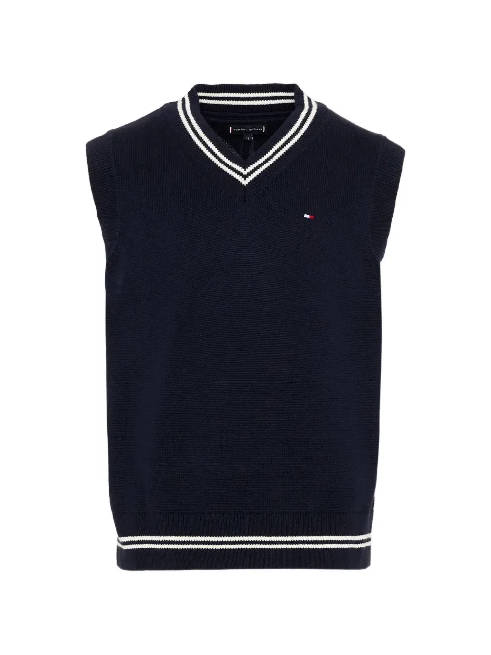 Вязаная жилетка с V-образным воротом и полосатой отделкой Tommy Hilfiger Junior, черный