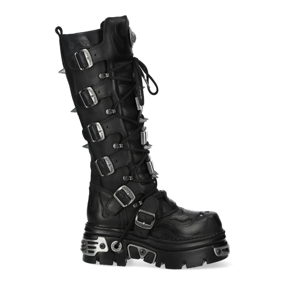 Новые ботинки M-161-C10 New Rock высокие до колена из черной кожи с шипами в готическом стиле — фото 4