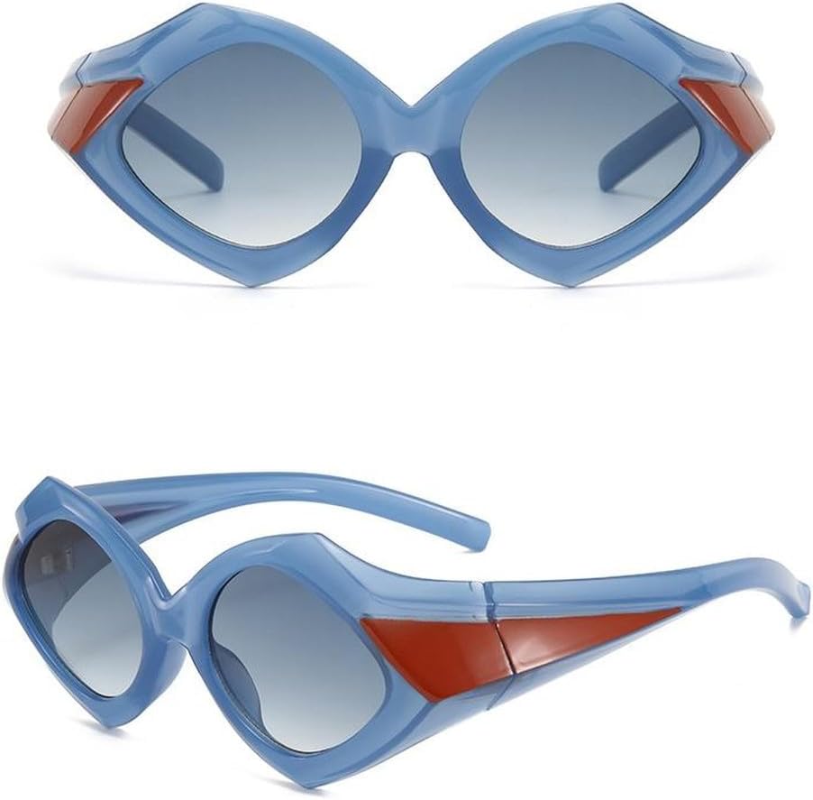 

Панк-очки неправильной формы, роскошные модные солнцезащитные очки с геометрическим узором для мужчин и женщин, очки в крупной оправе с бриллиантами LVTFCO, Blue Red Gray