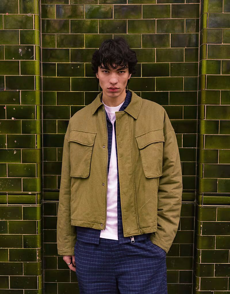 

Куртка Topman Harrington с двойными нагрудными карманами цвета хаки