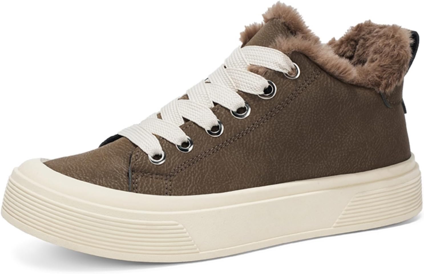 

Мужские высокие кеды с флисовой подкладкой и шнуровкой, плюшевые теплые повседневные платформенные обувь с стильными деталями, удобные и модные для зимней повседневной носки и уличного стиля Khwfjas, коричневый