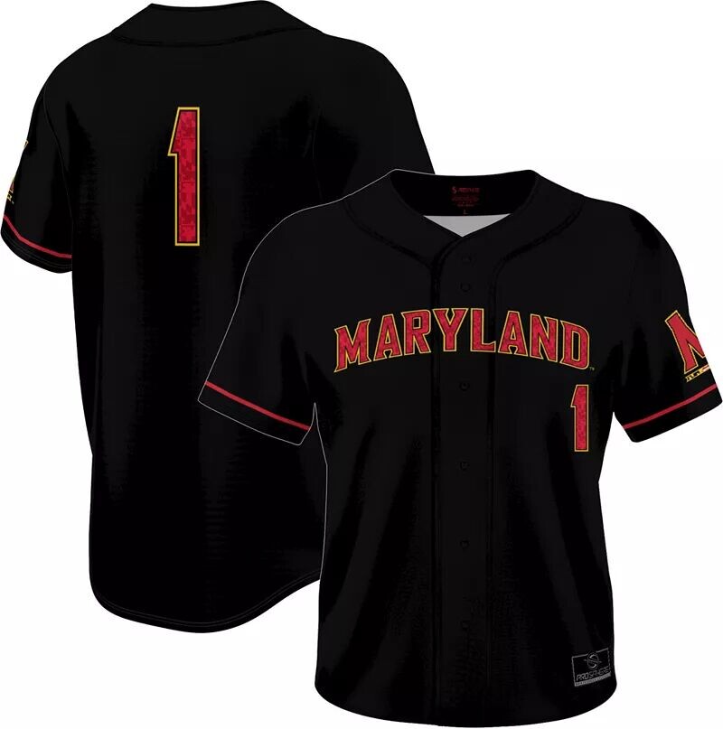 

Черная альтернативная бейсбольная майка с длинными пуговицами Prosphere Youth Maryland Terrapins #1