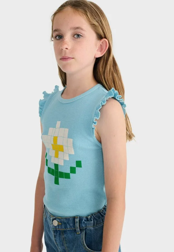 Футболка с принтом в виде пиксельных ромашек Bobo Choses, Light Blue — фото 2