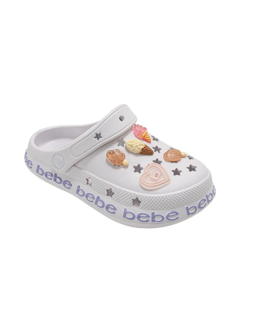 Детские сабо из ЭВА с декоративными элементами и логотипом Bebe, белый
