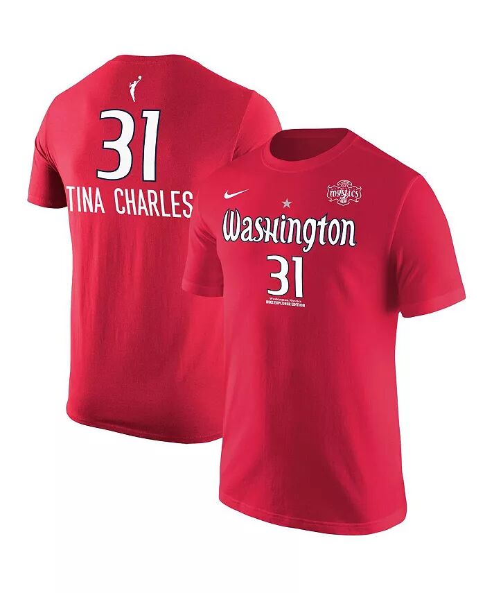 

Мужская футболка Tina Charles Red Washington Mystics Explorer Edition с именем и номером Nike