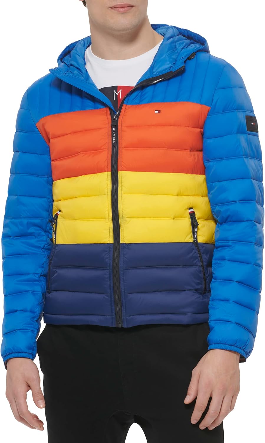 

Мужская водонепроницаемая куртка-пуховик с наполнителем Ultra Loft и капюшоном от Tommy Hilfiger, Blue Multi Colorblock