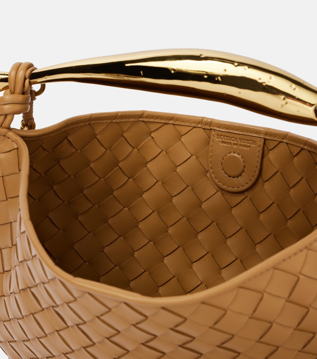 Сумка через плечо из кожи Intrecciato Sardine Chain Bottega Veneta, Dark Praline-M Brass — фото 3