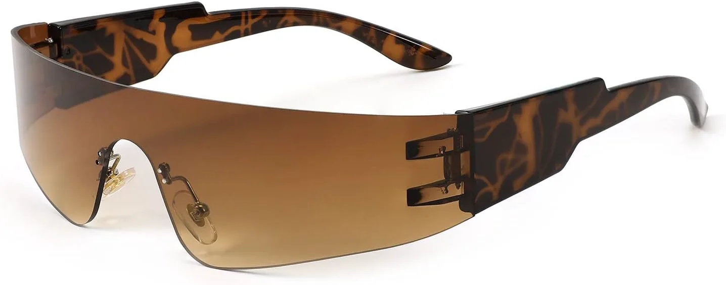 

FEISEDY Футуристические солнцезащитные очки в стиле панк с козырьком, без оправы, цельные, зеркальные, для женщин и мужчин, B2927, Gradient Yellow Mirrored