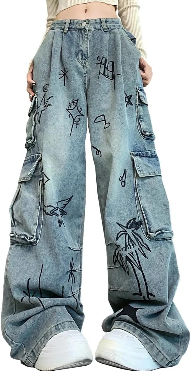 

Джинсы Y2K прямые с высокой талией и широкими штанинами kakarin choyx