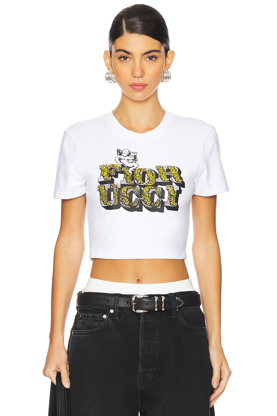 

Укороченная футболка с принтом рококо Fiorucci, белый