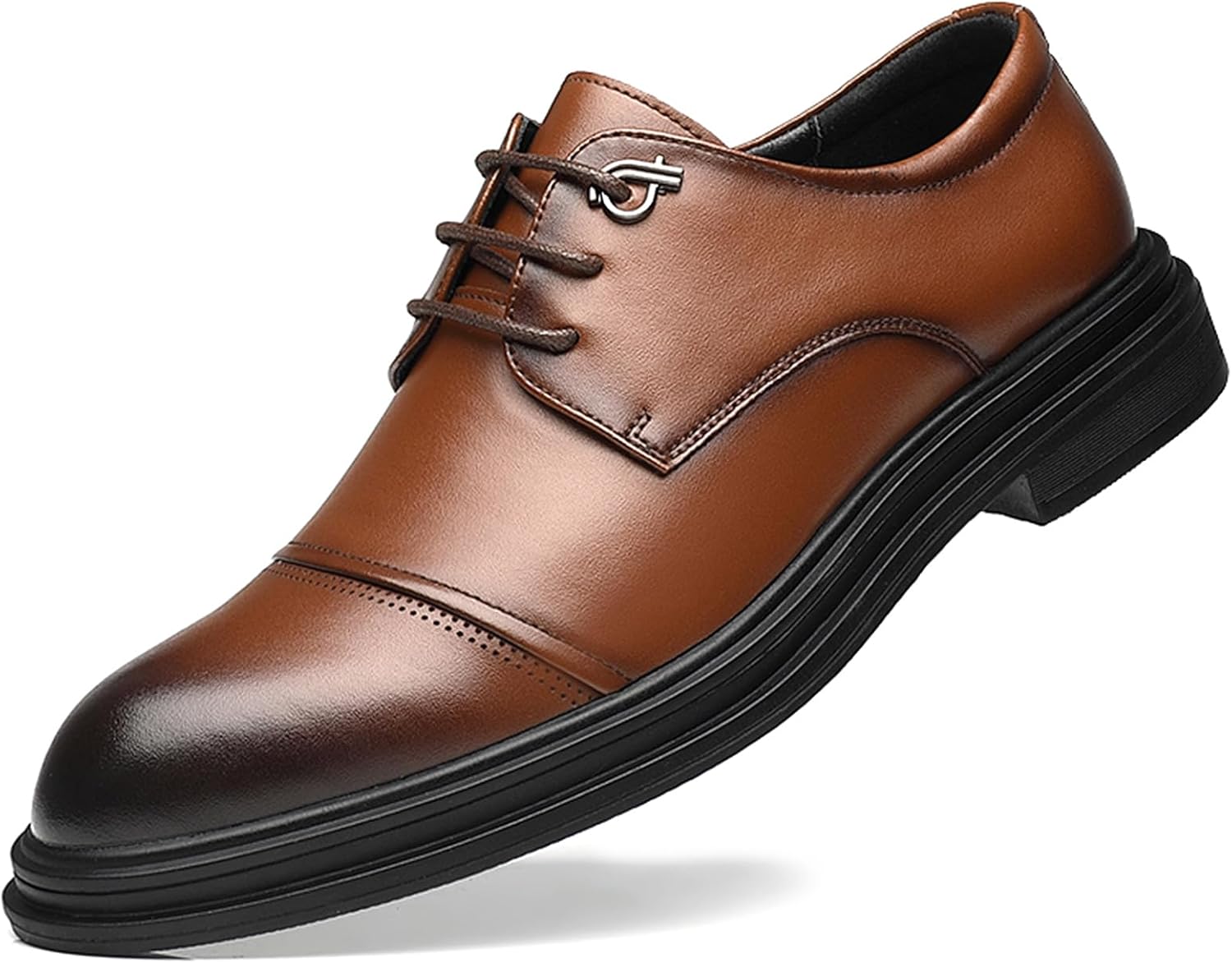 

Мужские классические туфли-оксфорды на шнуровке, формальные, с перфорированным носком, деловые, офисные, кожаные, в стиле ретро, дерби-оксфорды Qijozxn, коричневый