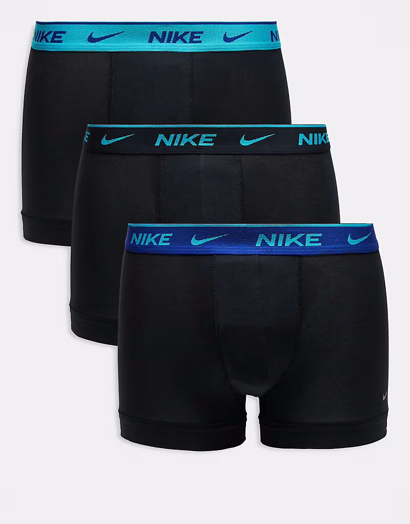 

Комплект из 3 трусов-боксеров Nike Everyday Cotton Stretch черного цвета с синими поясами