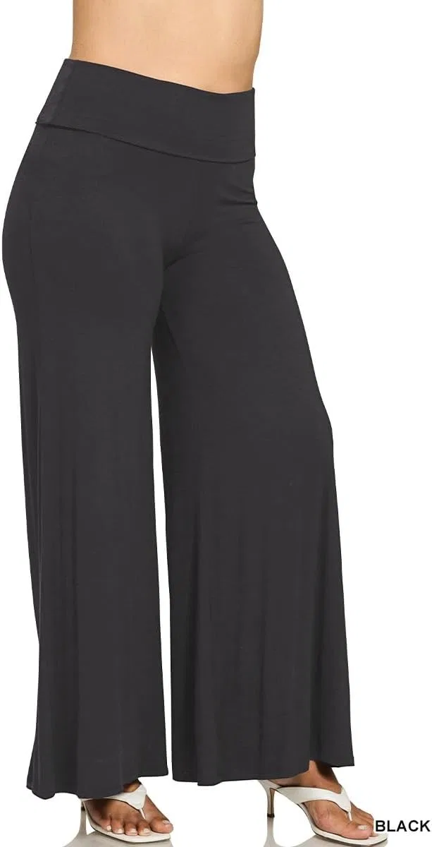 Широкие брюки с завышенной талией и отворотом, Composition: 95% rayon, 5% spandex, Black — фото 4