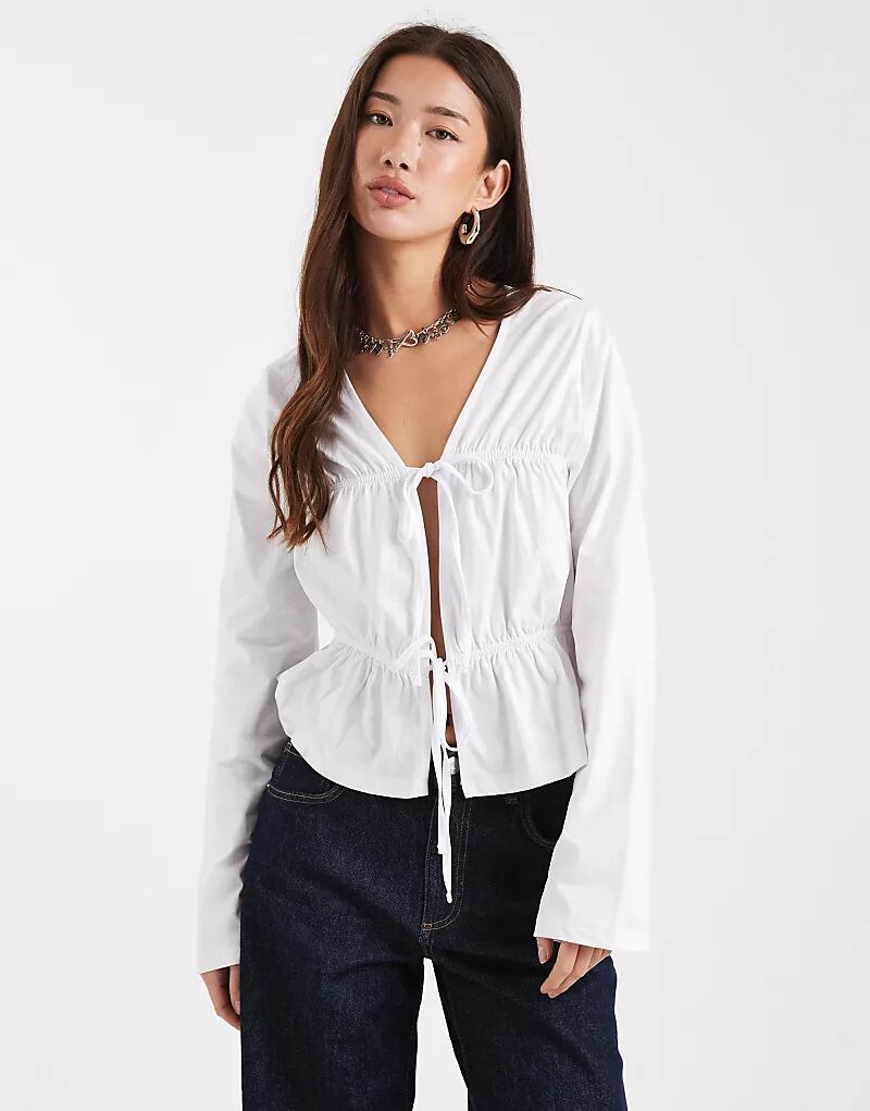 

Лонгслив ASOS DESIGN с длинными рукавами и завязкой белого цвета