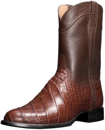 

Ковбойские сапоги с узором под змею, классические мужские вестерн сапоги из искусственной кожи с квадратным носком, ретро, противоскользящие, с толстым каблуком, сапоги средней длины Generic, коричневый