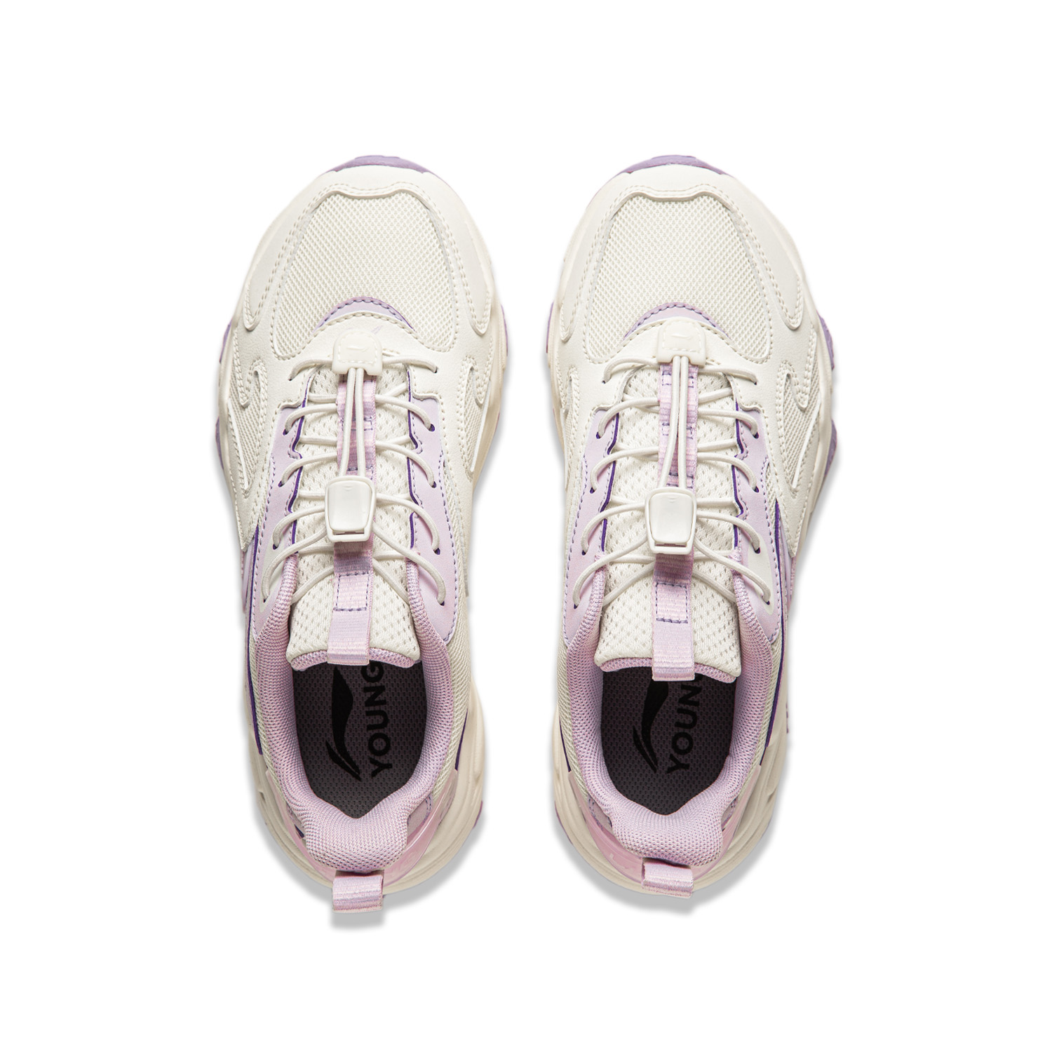 Амортизаторы отскока низкие детские повседневные кроссовки Purple LINING YOUNG, цвет экрю/светло-фиолетовый — фото 2
