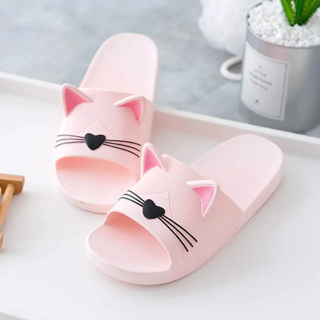Симпатичные тапочки для женщин и мужчин, женские тапочки с мультяшным котом, семейные тапочки, пляжные сандалии для женщин Generisch, розовый — фото 4
