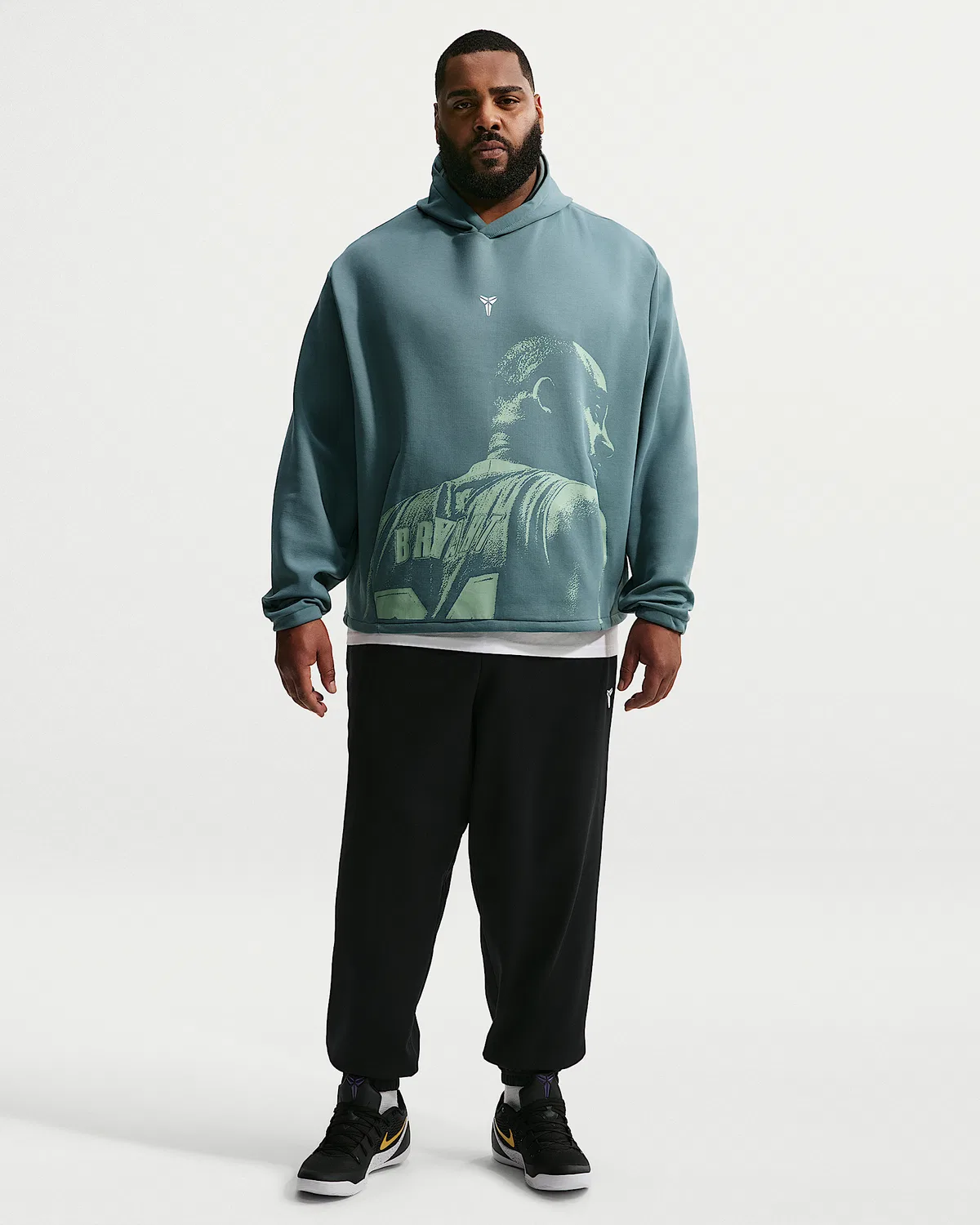 Мужская баскетбольная худи-пуловер Kobe из флиса Dri-FIT, Mineral Slate/White — фото 4