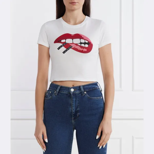 

Укороченная футболка с вымытыми губами Tommy Hilfiger, белый