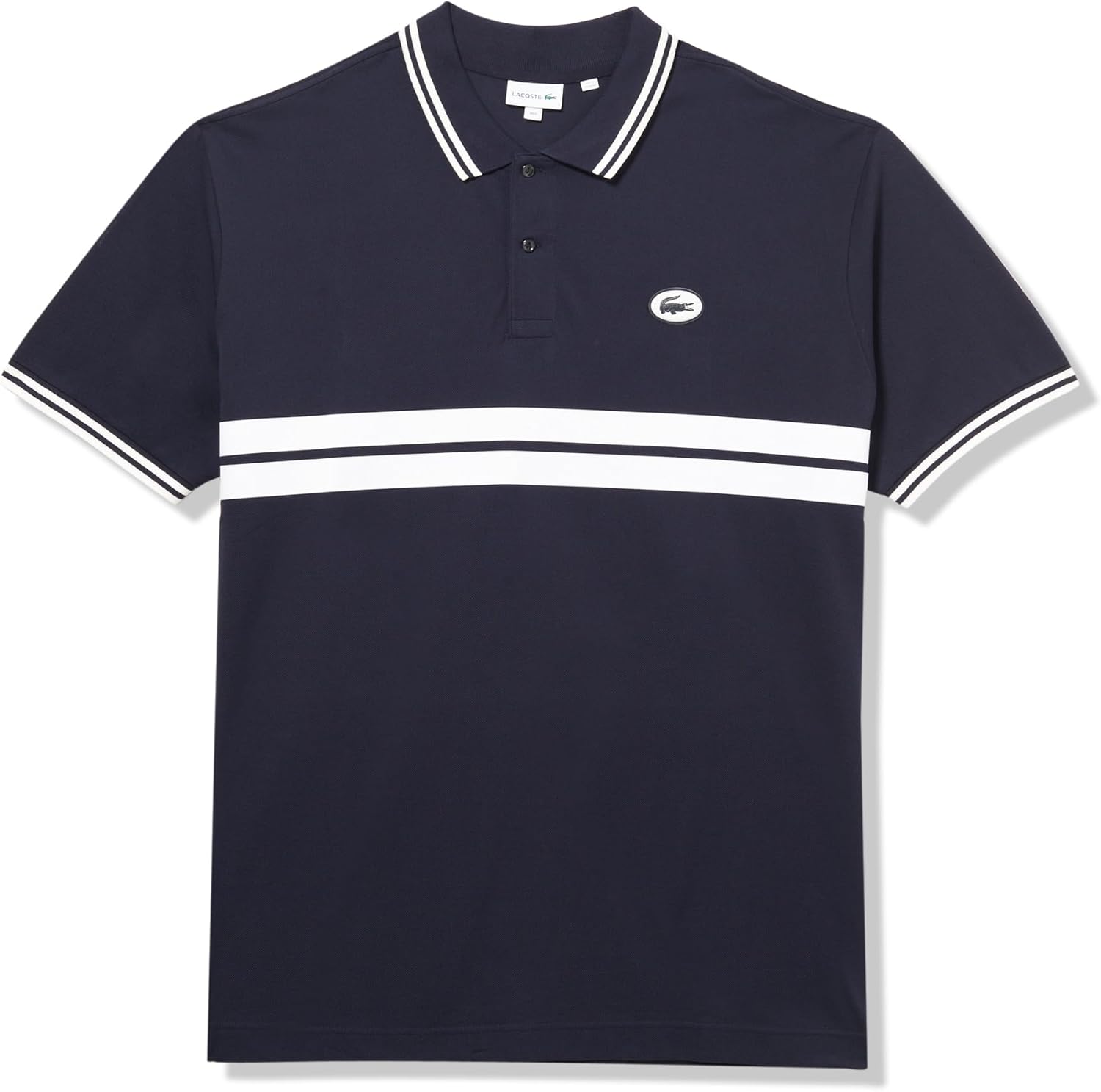 

Lacoste мужская поло с длинным рукавом, классический крой, в полоску, Abysm/Flour