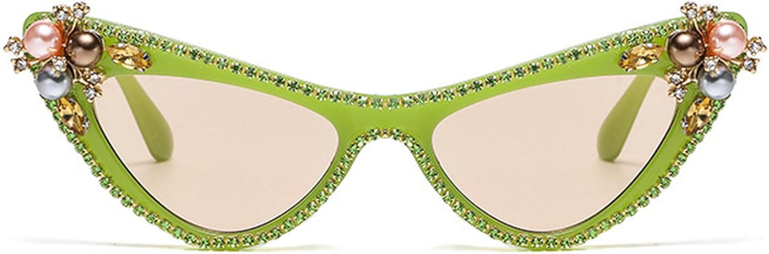 

Женские солнцезащитные очки со стразами в стиле ретро, ​​блестящие, «кошачий глаз», модные солнцезащитные очки с бриллиантами для женщин, защита от УФ-излучения mincl, Green