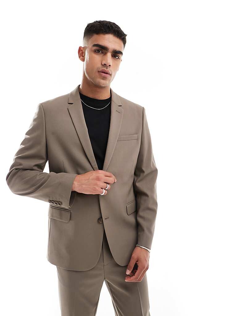 

ASOS DESIGN – светло-коричневый приталенный пиджак из твила