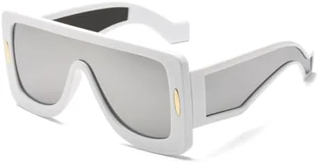 

Модные солнцезащитные очки в крупной оправе 2027 года, авангардные женские солнцезащитные очки в стиле панк, с защитой от УФ-излучения MTZJH, White Silver